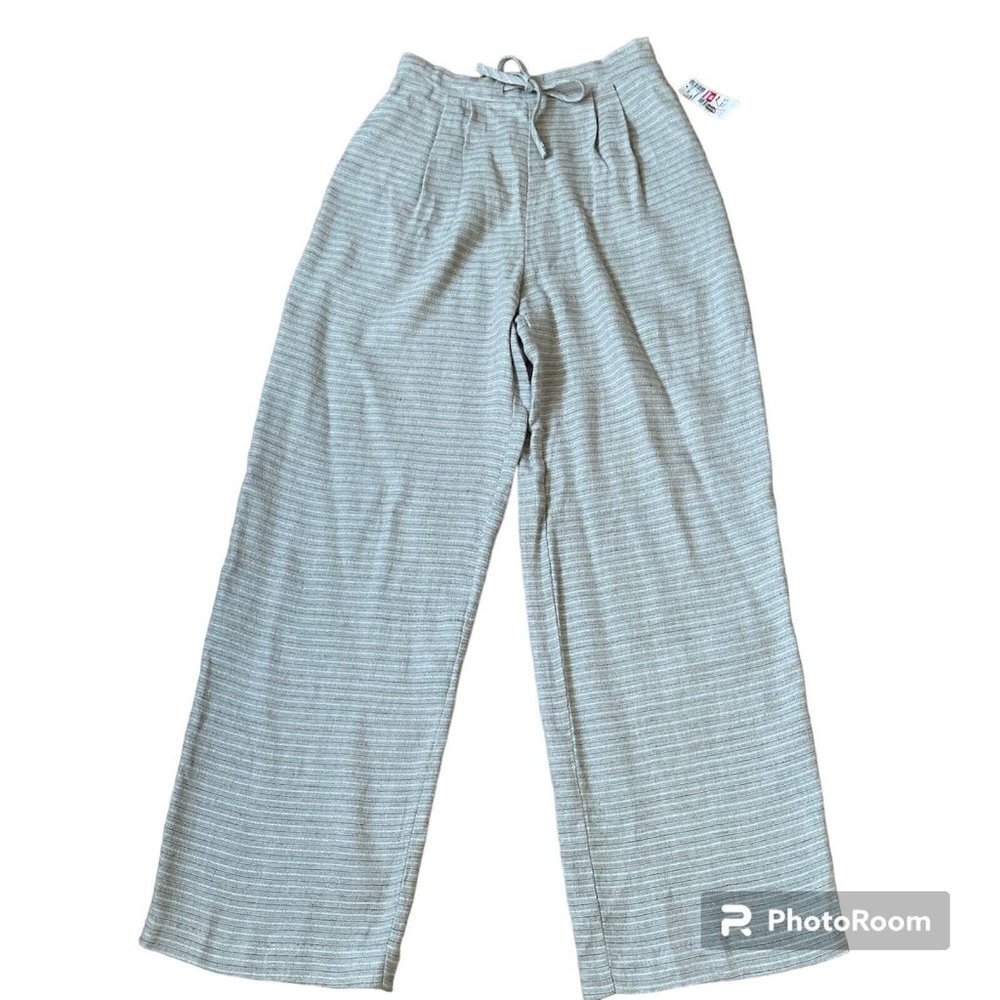 Fine Line NY Women's Linen Blend Elastic Waist Pants Size S Wide Leg Beige USA